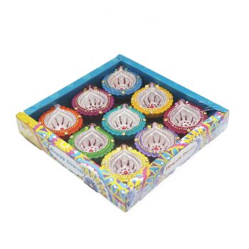 Diwali 9 Pack Decorated Diyas 